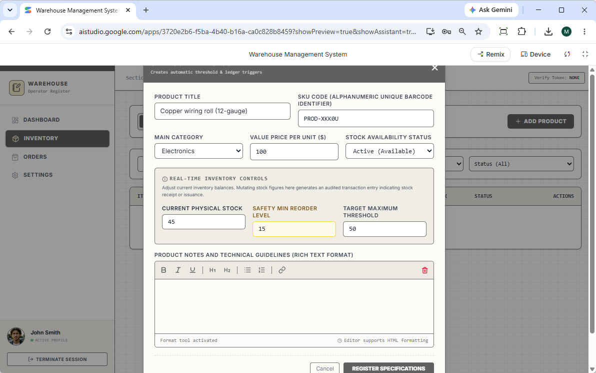 To add a new product into the warehouse management system