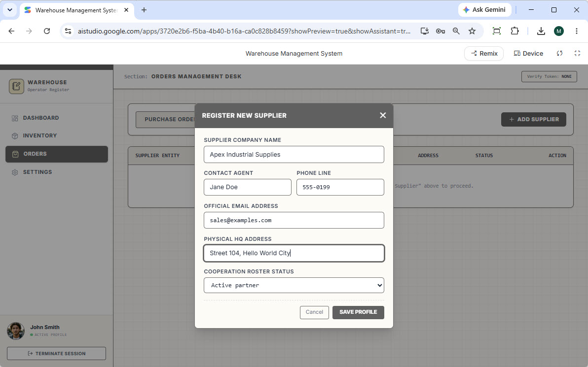To add a supplier into the warehouse management system