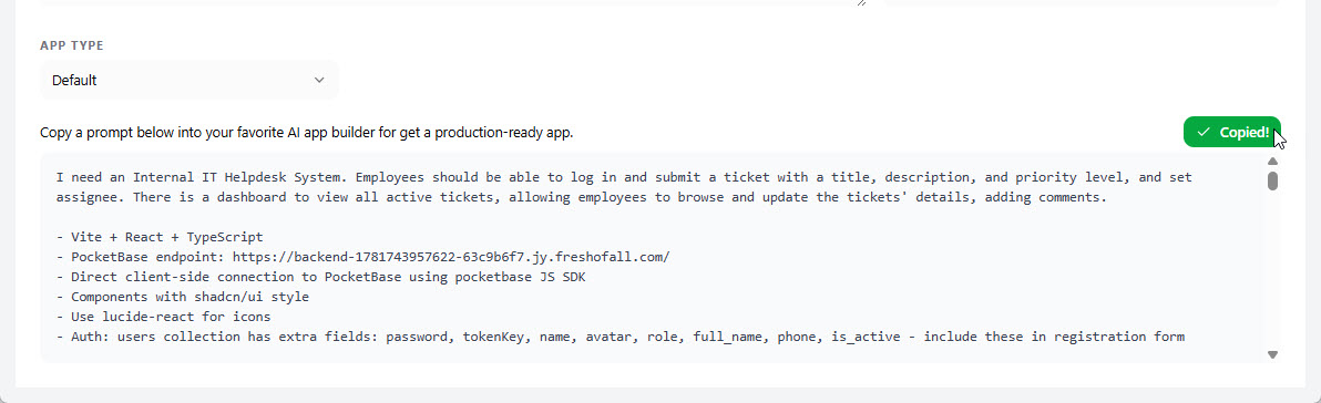 To copy an app creation prompt from Visual Paradigm AI App Studio