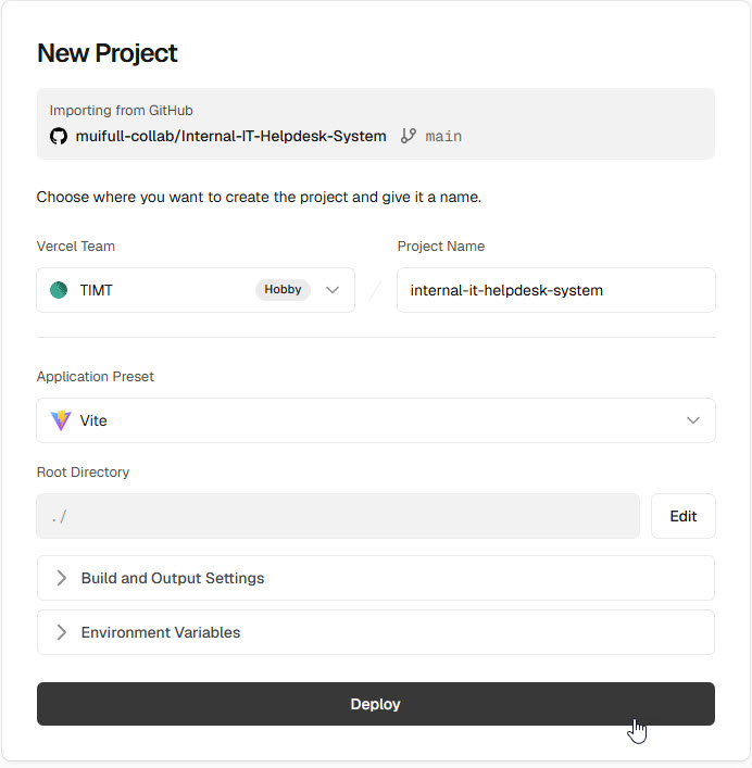 To deploy application in Vercel