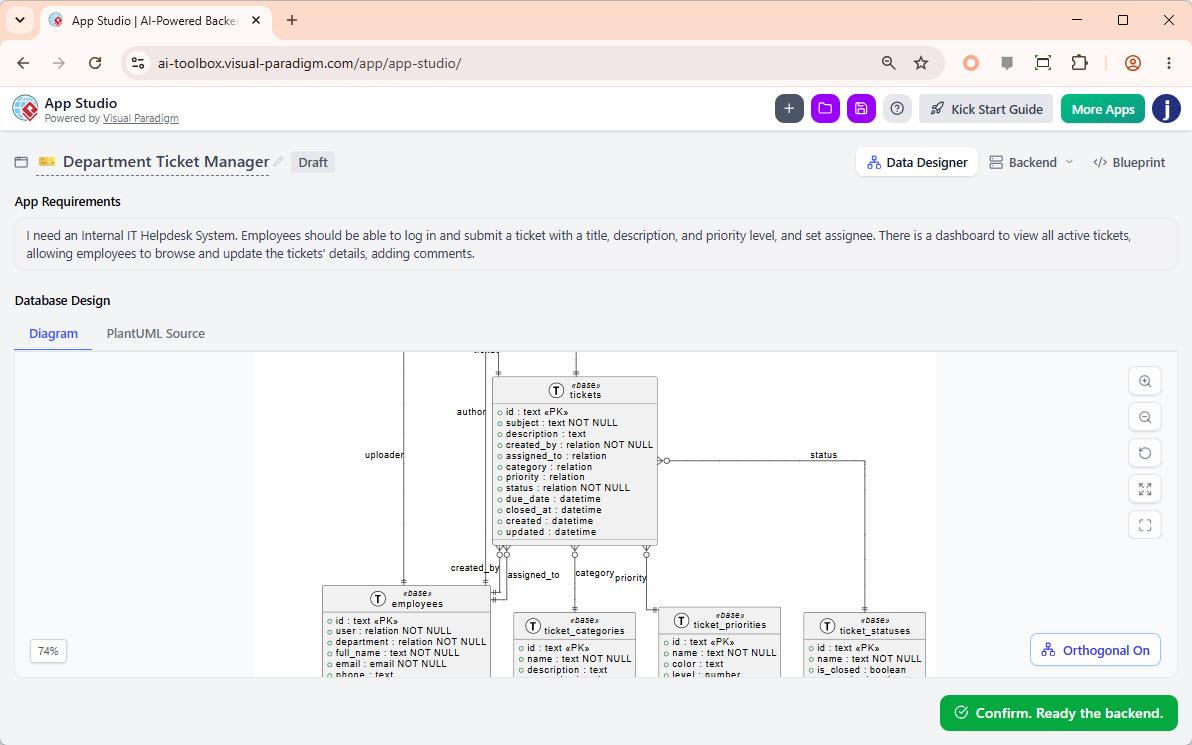 Full ERD (with columns) is ready in Visual Paradigm AI App Studio