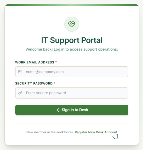 To register an account in an internal IT Helpdesk system