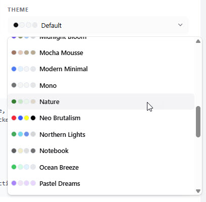 Select a theme (color palette) for the app to be built.