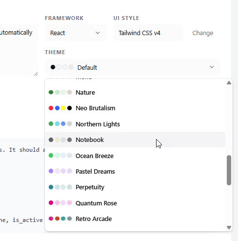Select a theme (color palette) for your AI App, in Visual Paradigm App Studio