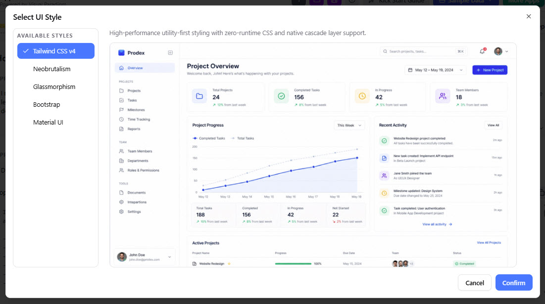 Select the UI style of the app to be built