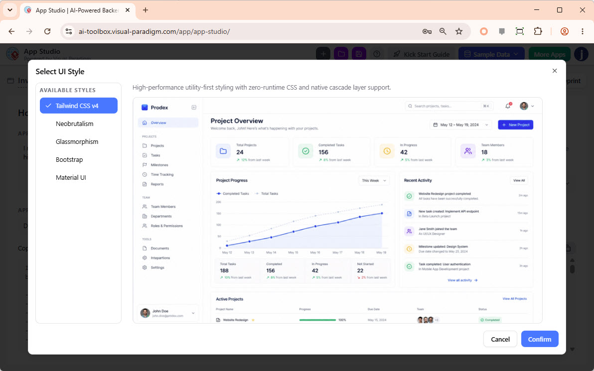 Preview and select a UI style for your AI App